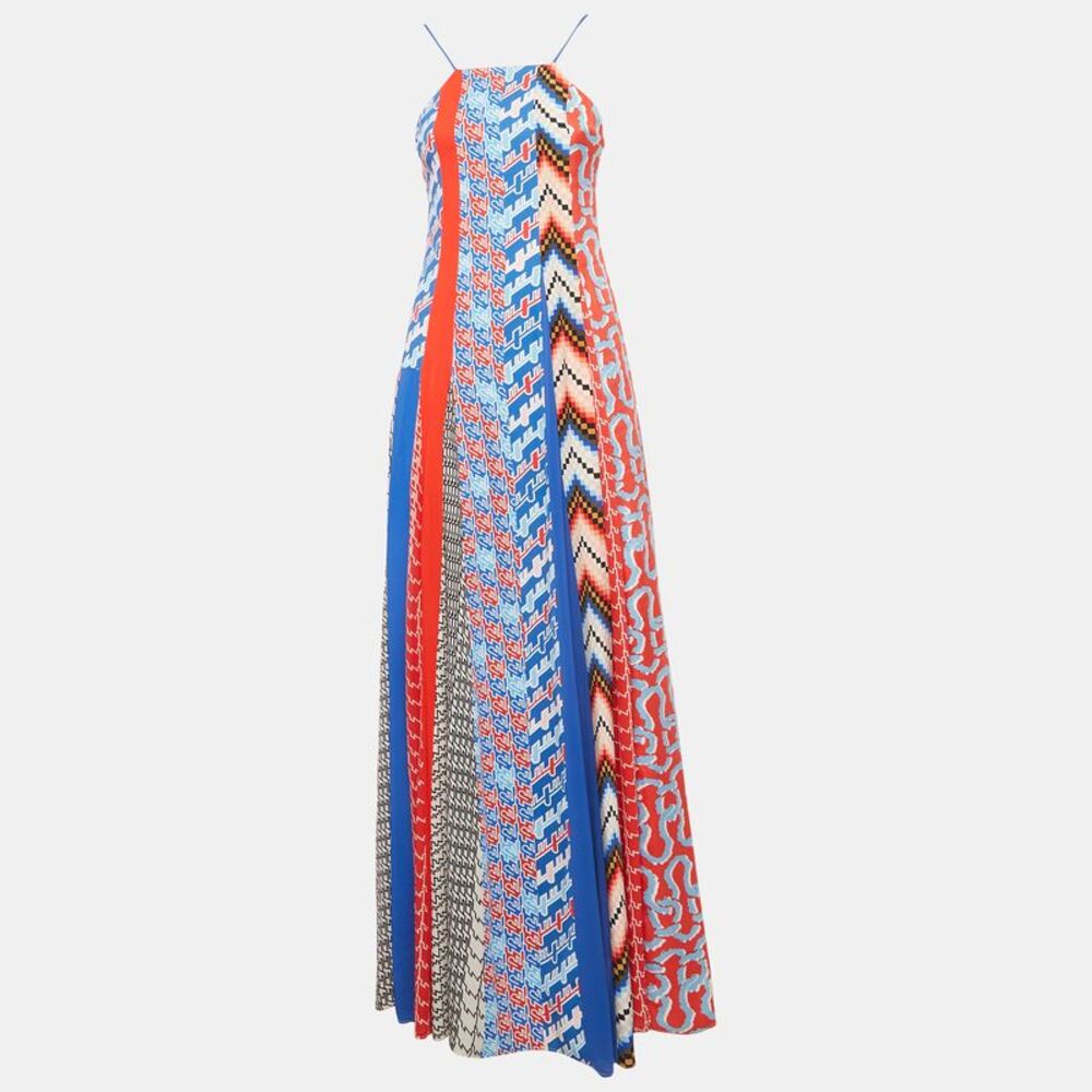 Kenzo Blue/red Printed Silk And Crepe Maxi Dress S - Picture 1 of 6